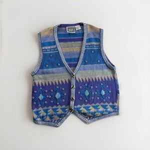 Sigrid Olsen Vtg Vest Embroidered Hand Knit Cottage Crochet Boho, Sz Medium